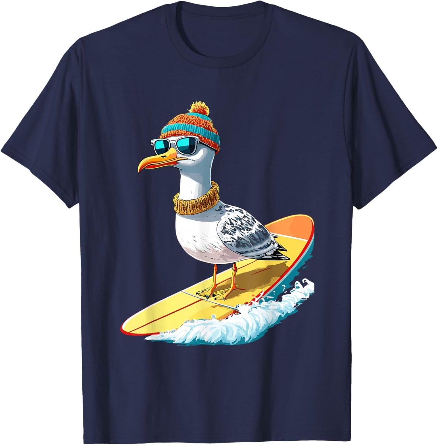 Seagull Surf Surf Sea Holiday Cool , Black, S T-Shirt - T-Shirt | Navy