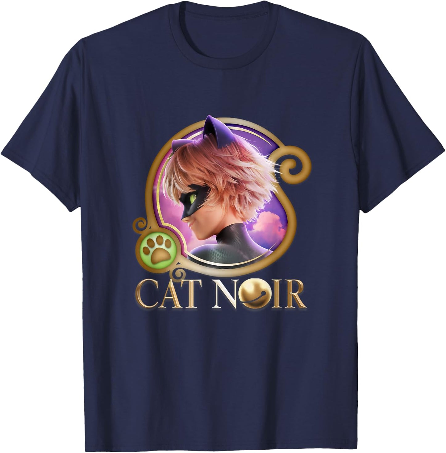 Miraculous Ladybug The Movie Cat Noir Badge Gold T-Shirt - T-Shirt | Navy