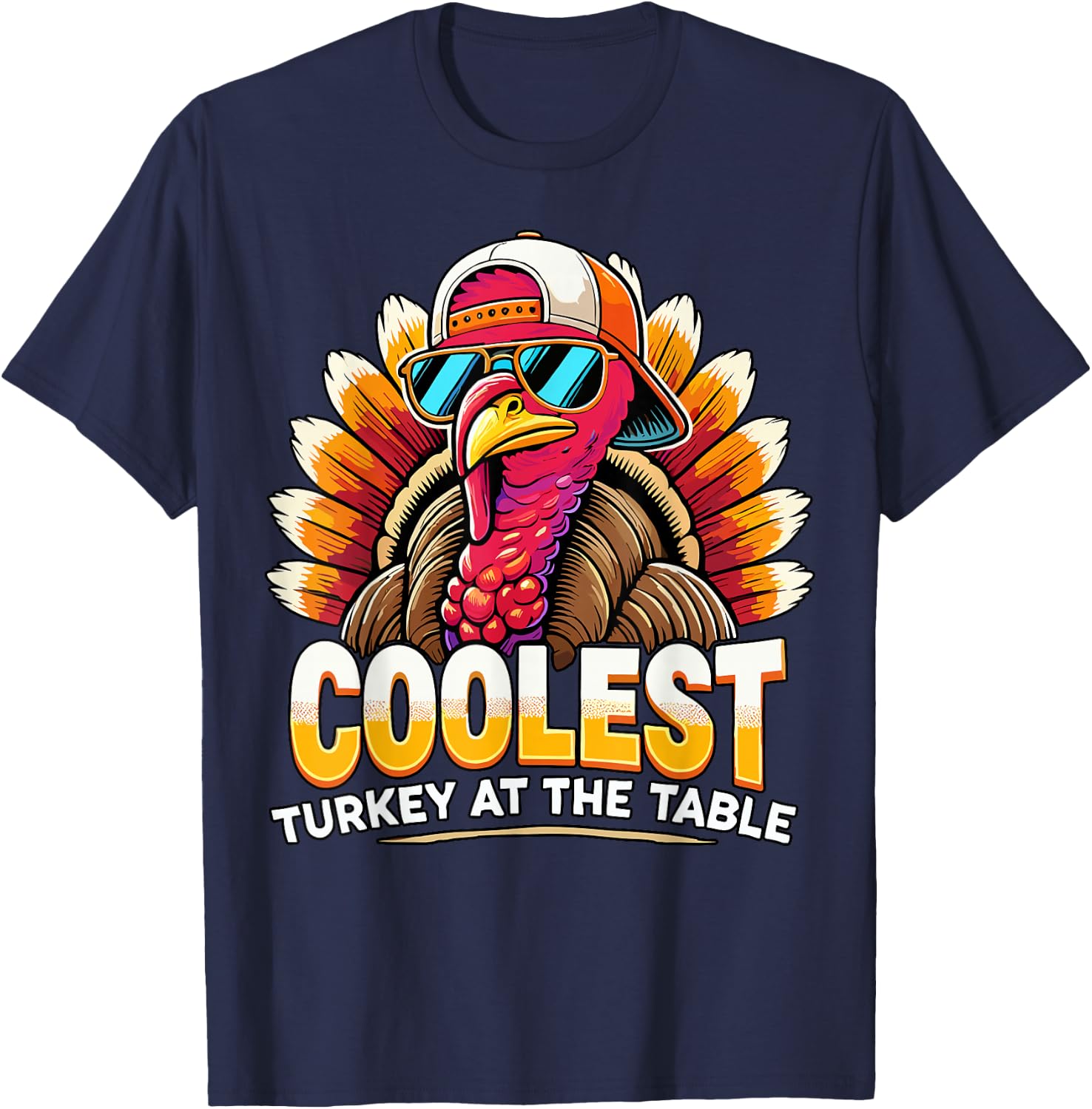 Thanksgiving Coolest Boys Turkey At Table Toddler Youth T-Shirt - T-Shirt | Navy