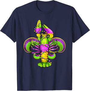Mardi Gras Fleur De Lis Crawfish Leopard Costume T-Shirt - T-Shirt | Navy