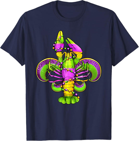 Mardi Gras Fleur De Lis Crawfish Leopard Costume T-Shirt - T-Shirt | Navy