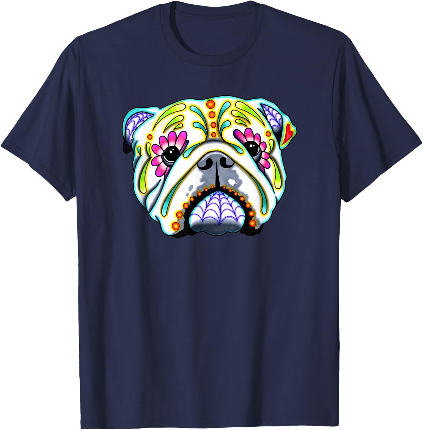 English Bulldog - Day of the Dead Sugar Skull Dog T-Shirt - T-Shirt | Navy
