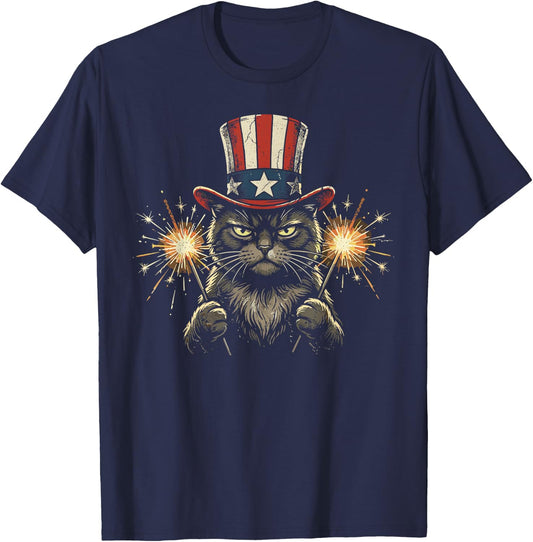 USA Black Cat 4th of July T-Shirt - T-Shirt | Navy