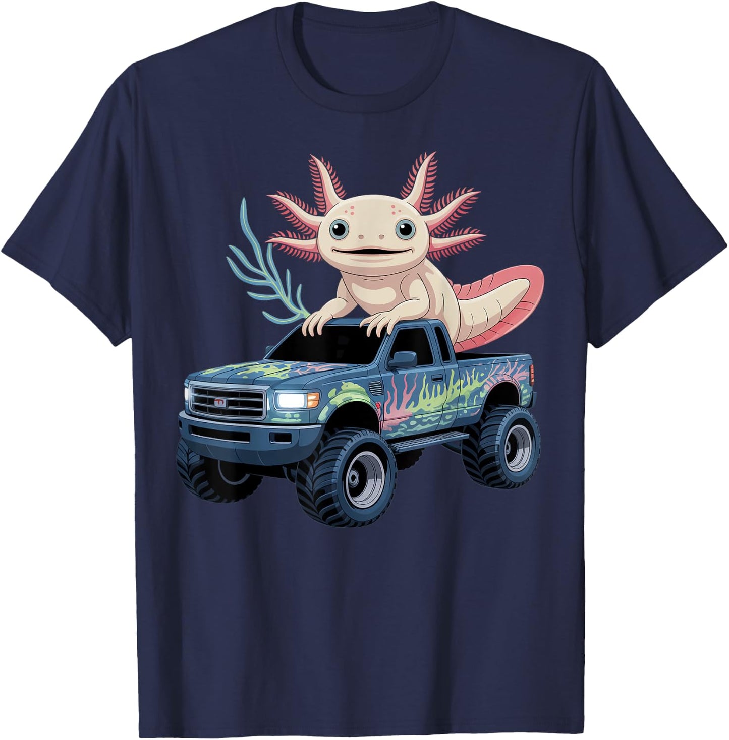 Monster Truck With Axolotl Design T-Shirt - T-Shirt | Navy