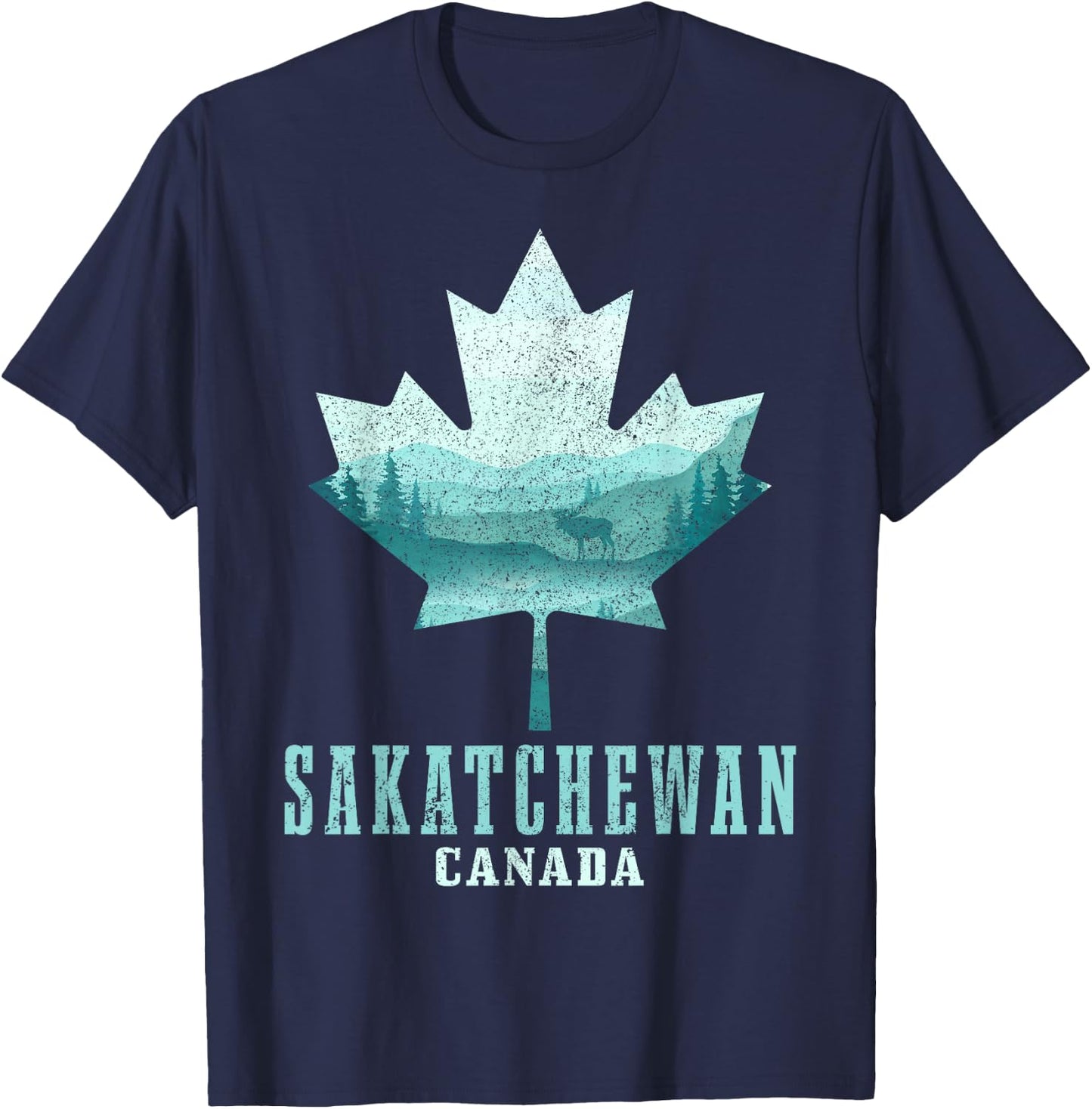 Saskatchewan Maple Leaf Moose Vintage Canada Canadian Pride T-Shirt - T-Shirt | Navy