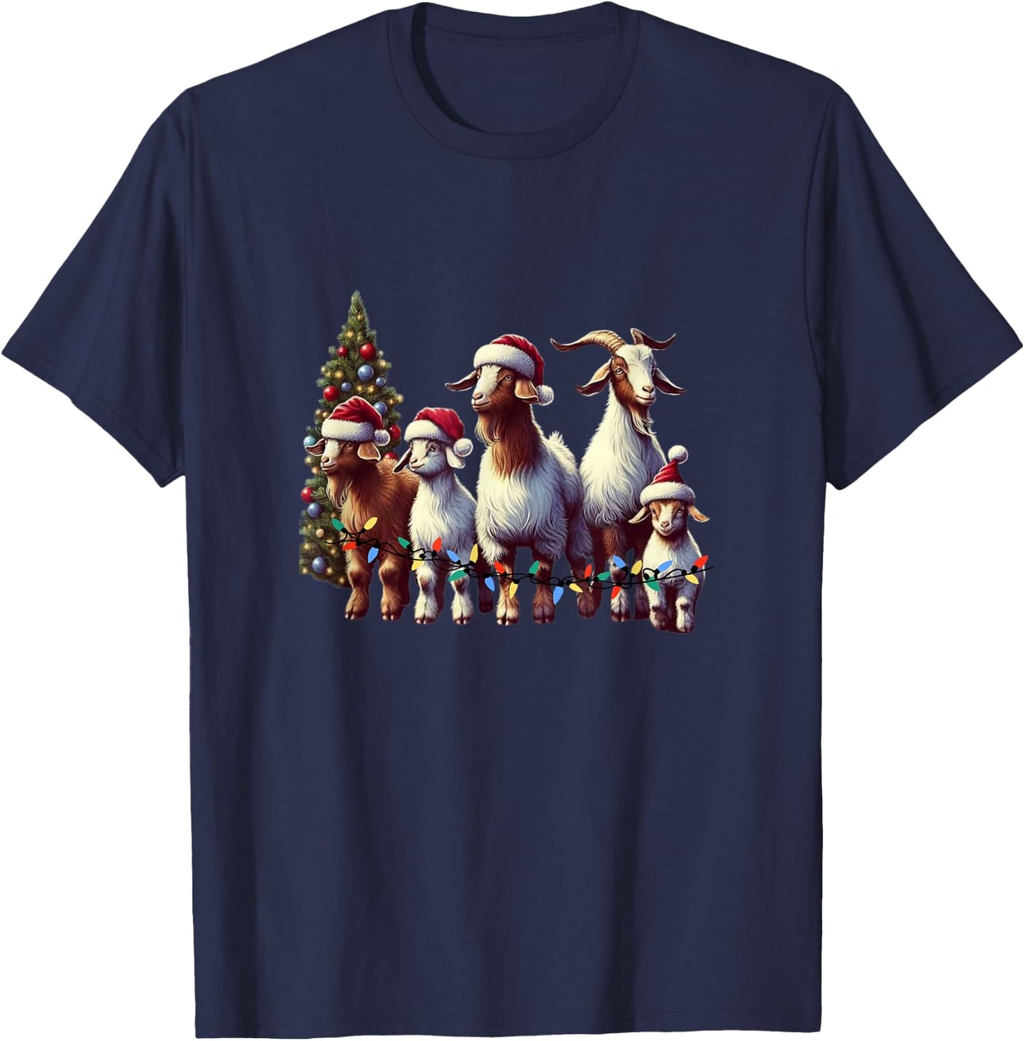 Christmas Goat with Santa Hat Goats Christmas Farmer T-Shirt - T-Shirt | Navy