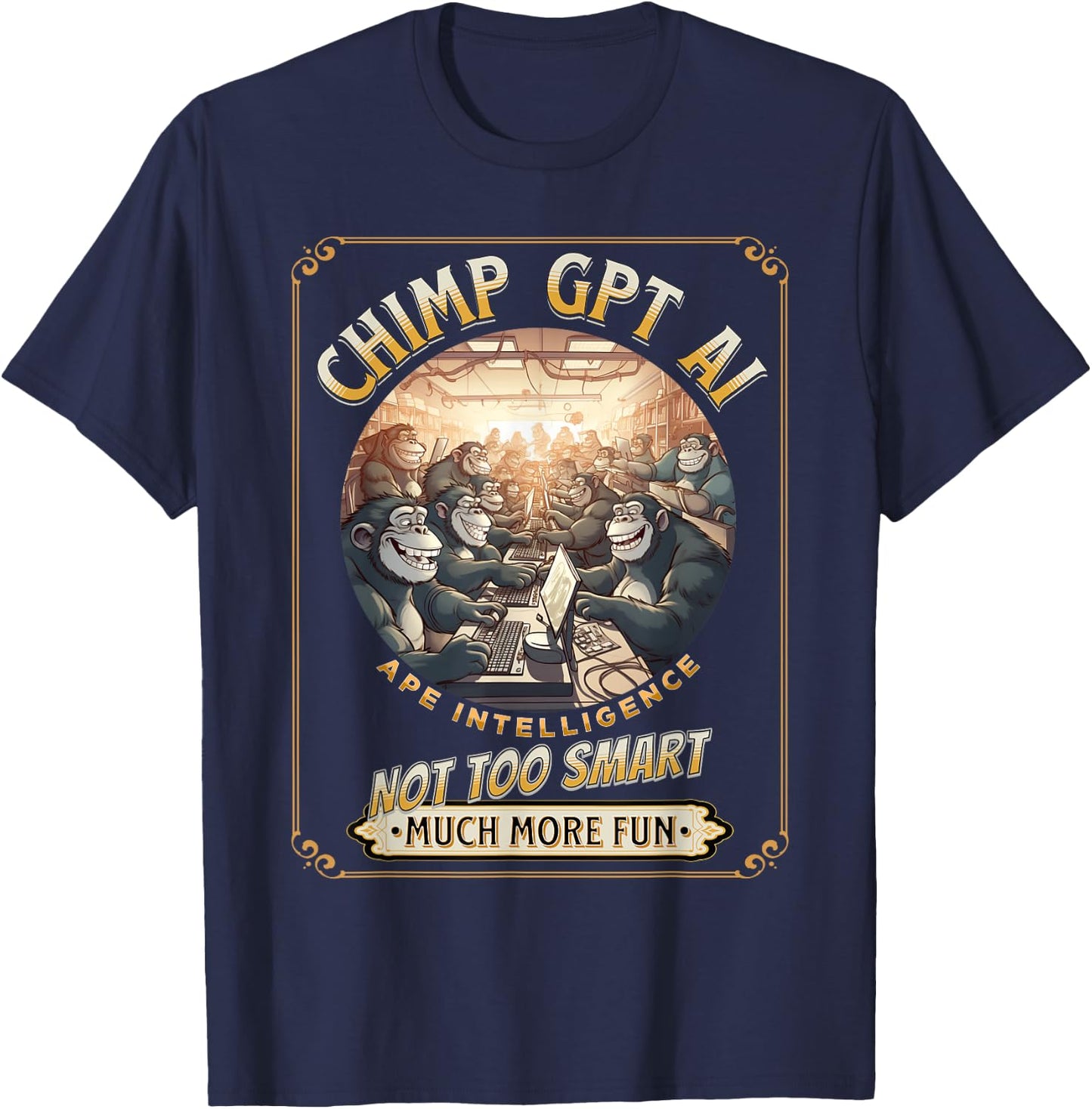 Chimp GPT AI Funny Chimpanzee Ape Intelligence pun T-Shirt - T-Shirt | Navy