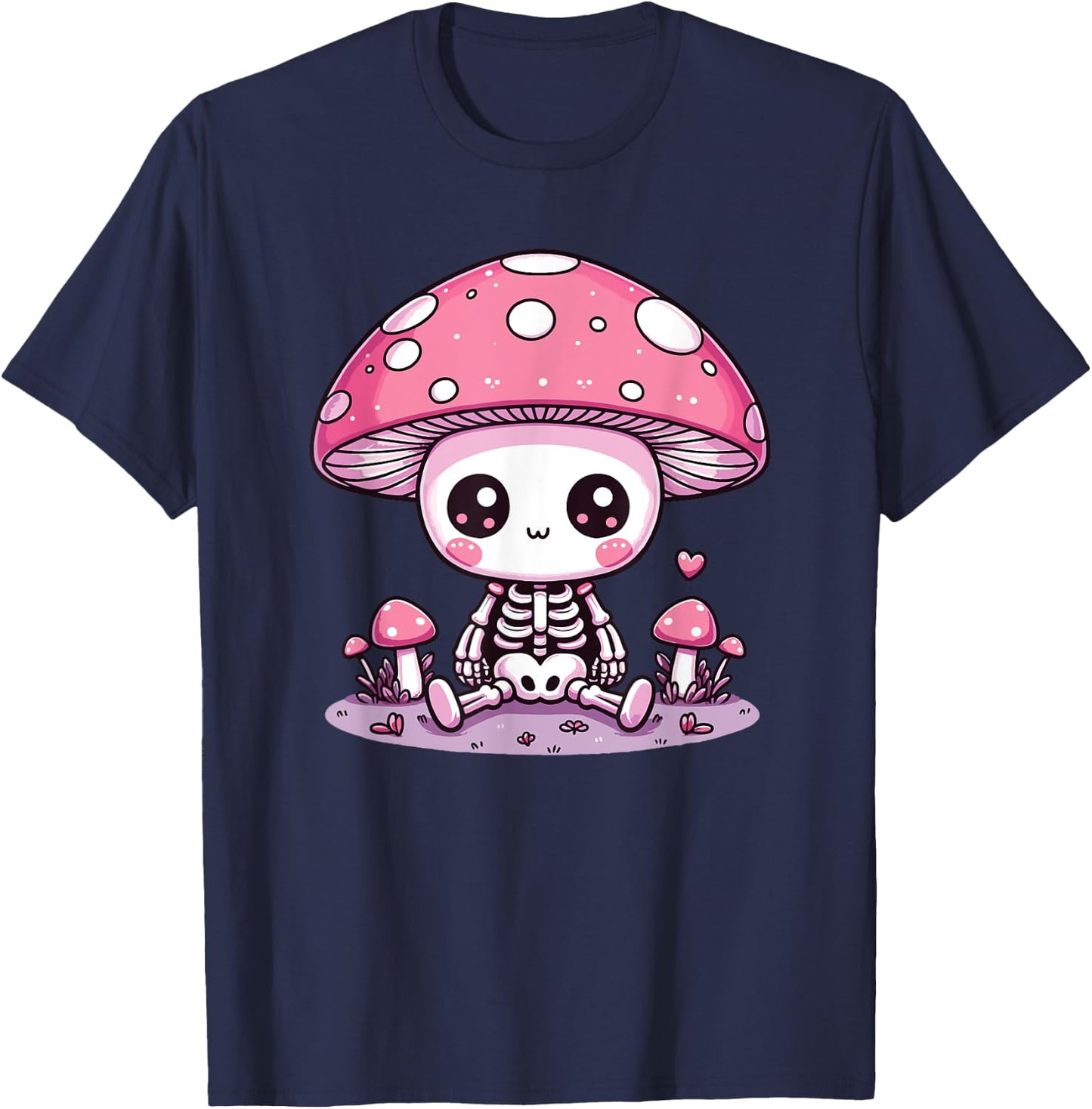 Cute Mushroom Skeleton Kawaii Spooky Skeleton T-Shirt - T-Shirt | Navy