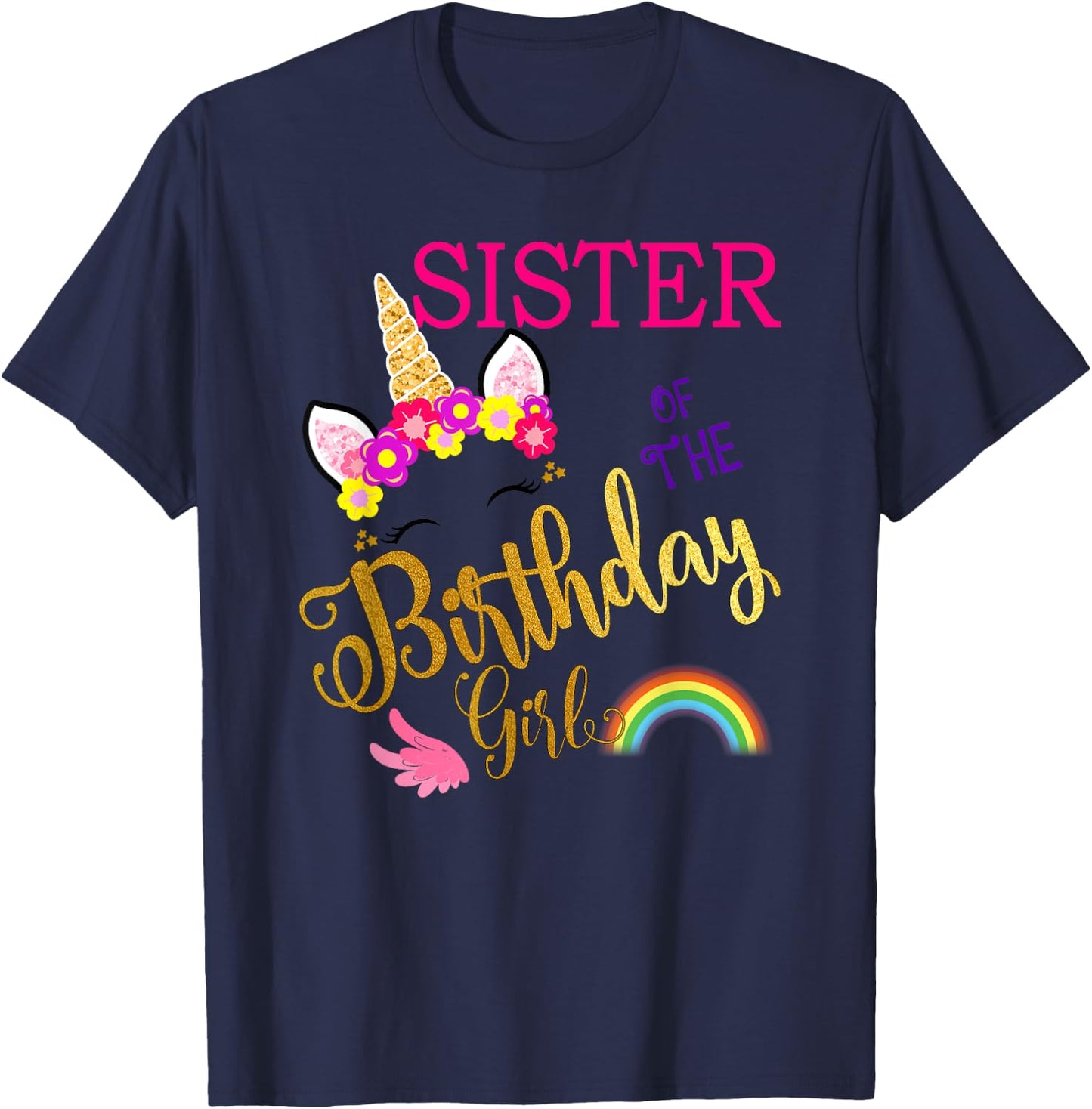 Sister of The Birthday for Girl Sis Unicorn First Birthday T-Shirt - T-Shirt | Navy