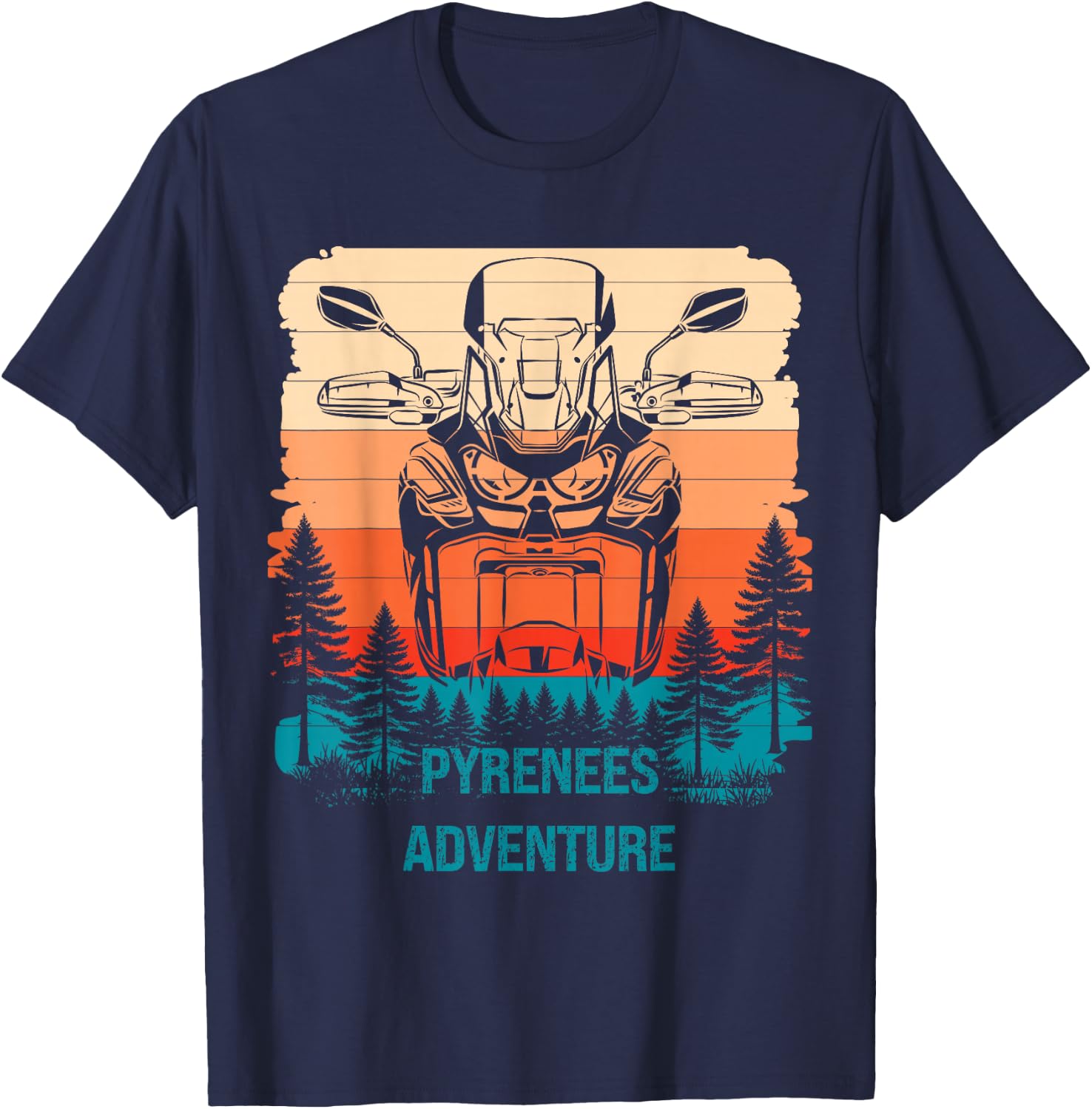 Pyrenees Twin Adventure Rider CRF Edition Biker Travel Retro , Black, S T-Shirt - T-Shirt | Navy