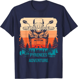 Pyrenees Twin Adventure Rider CRF Edition Biker Travel Retro , Black, S T-Shirt - T-Shirt | Navy