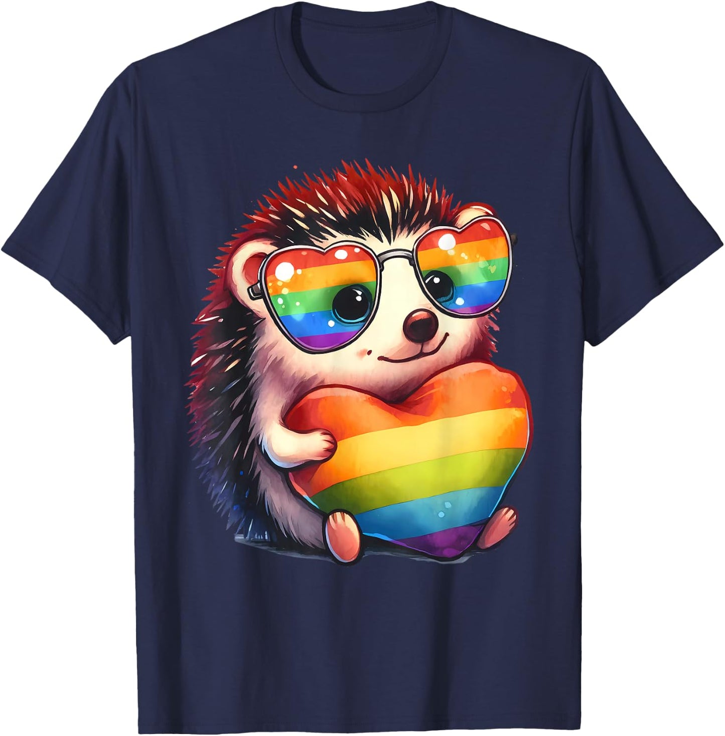 Gay Pride Hedgehog Heart Rainbow Flag LGBT Women Girls Kids T-Shirt - T-Shirt | Navy