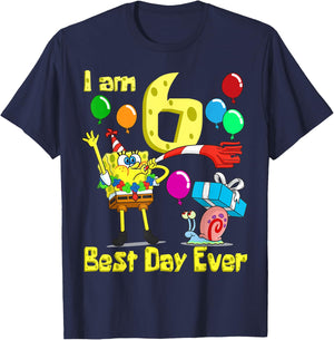 Mademark x SpongeBob SquarePants - SpongeBob I am 6 Years Old Birthday Party T-Shirt - T-Shirt | Navy