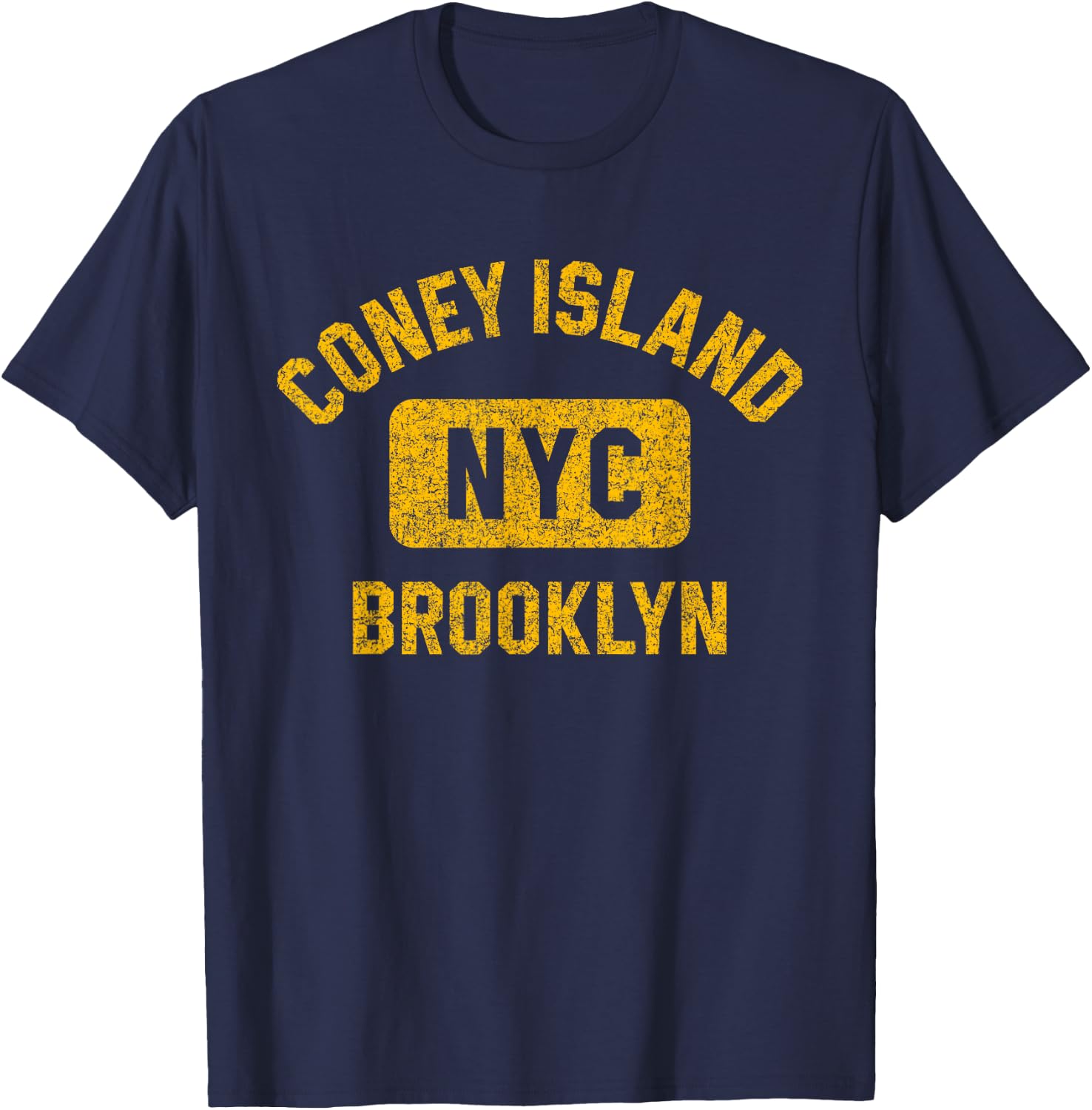 Coney Island NYC Brooklyn Gym Style Distressed Amber Print T-Shirt - T-Shirt | Navy