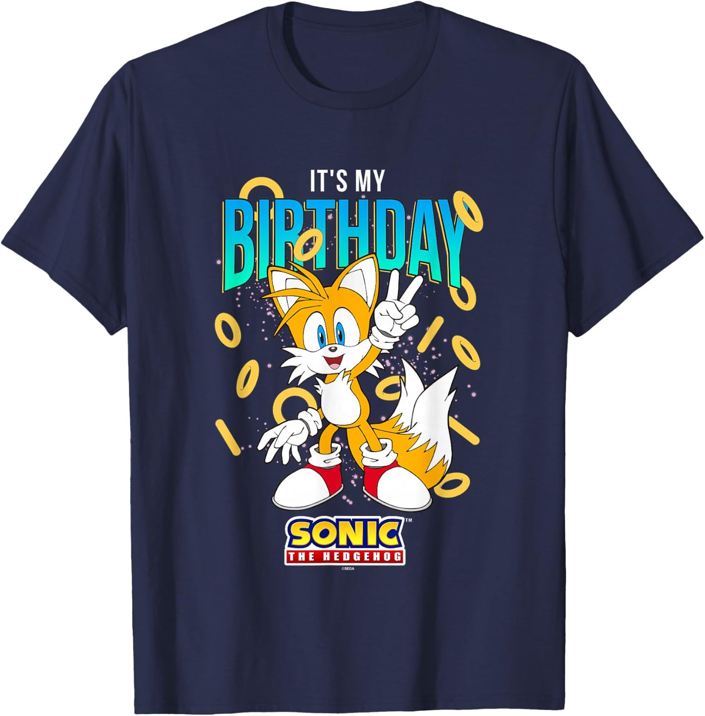 Sonic The Hedgehog Birthday It's My Birthday Tails Rings T-Shirt - T-Shirt | Navy