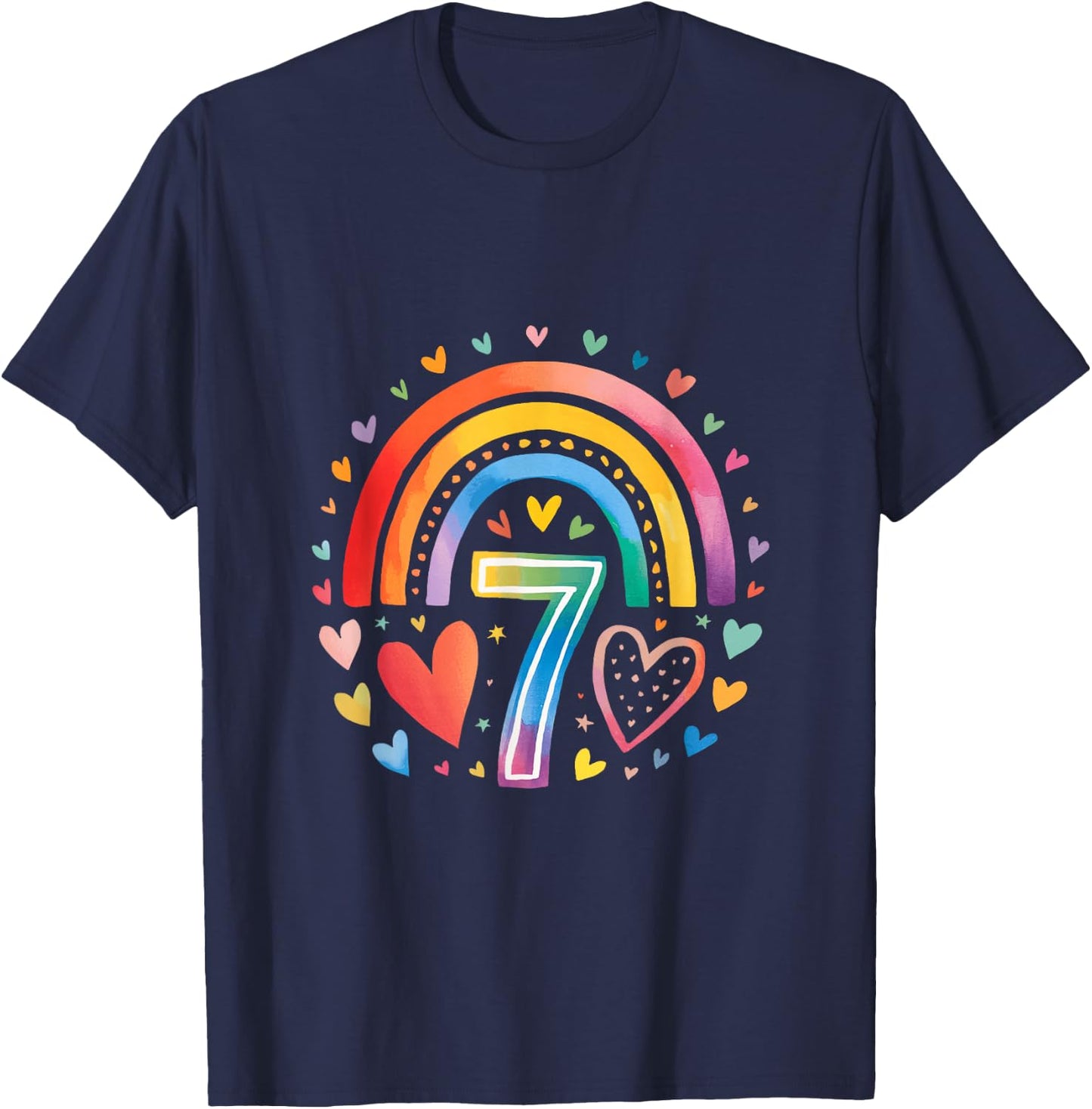 J'ai Déjà 7 Ans - Design Anniversaire Arc-en-ciel Pour Fille T-Shirt - T-Shirt | Navy
