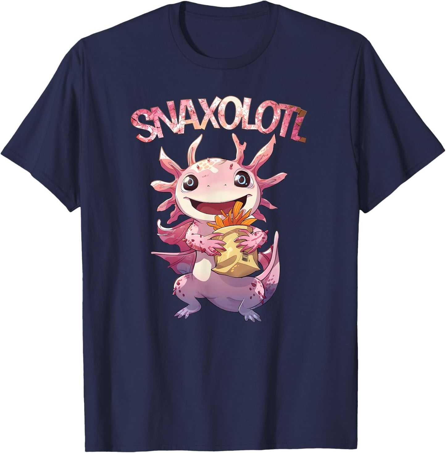 Cute Axolotl Salamander Lover Snaxolotl Axolotl Snacks T-Shirt - T-Shirt | Navy