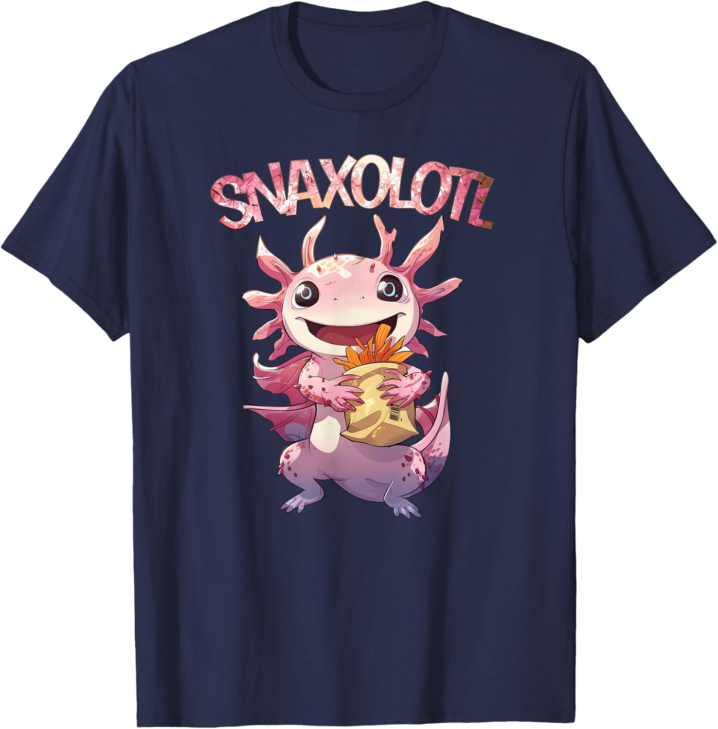 Cute Axolotl Salamander Lover Snaxolotl Axolotl Snacks T-Shirt - T-Shirt | Navy