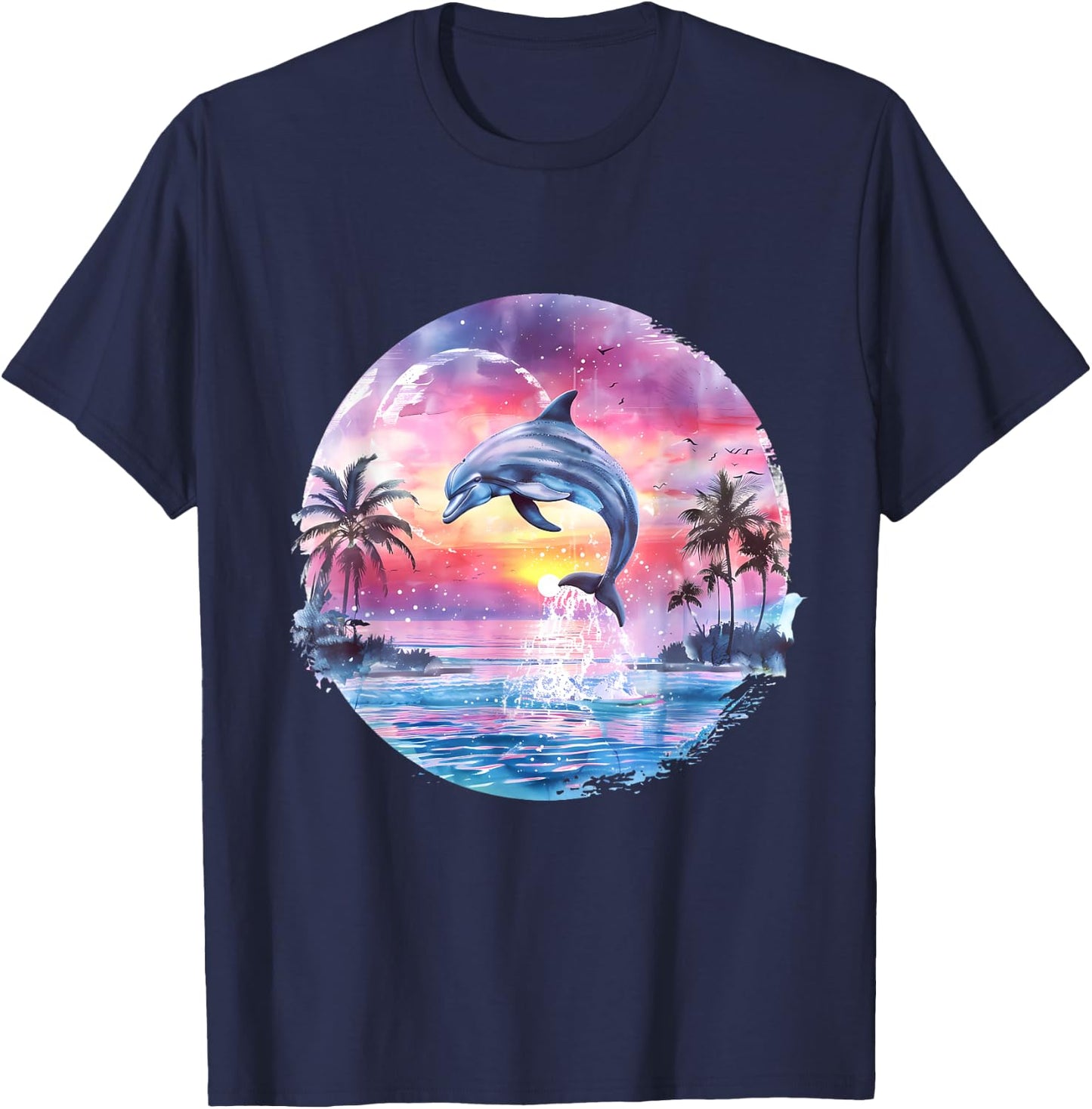 Sea Ocean Animal Art Delfin Sonnenuntergang Meer Ozean Tierliebhaber Ozean Meer Delfin Schwarz S EU 38-40 T-Shirt - T-Shirt | Navy
