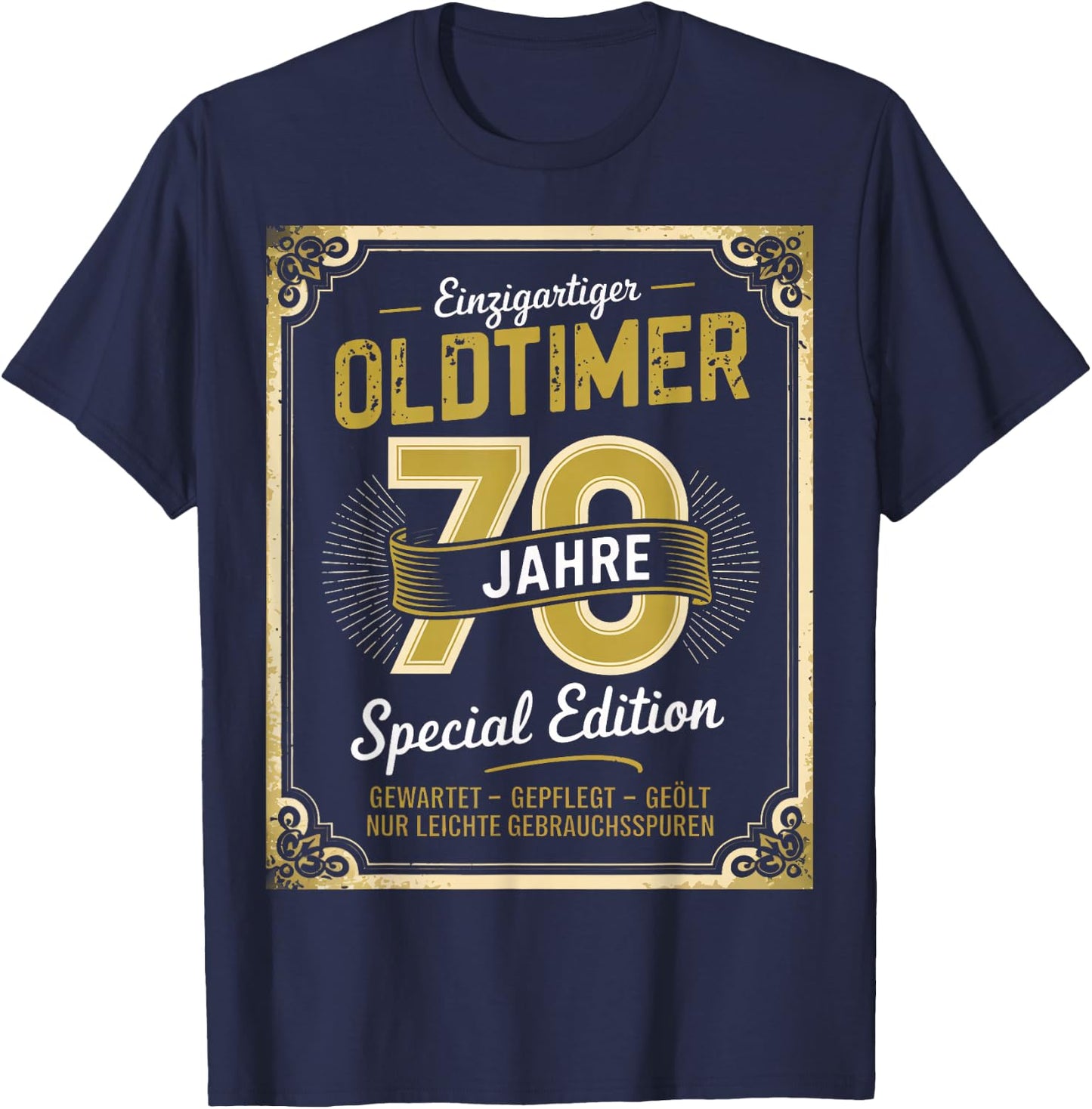 70th Birthday Man Woman 70 Years 1954 Decorative Funny Gift , black T-Shirt - T-Shirt | Navy