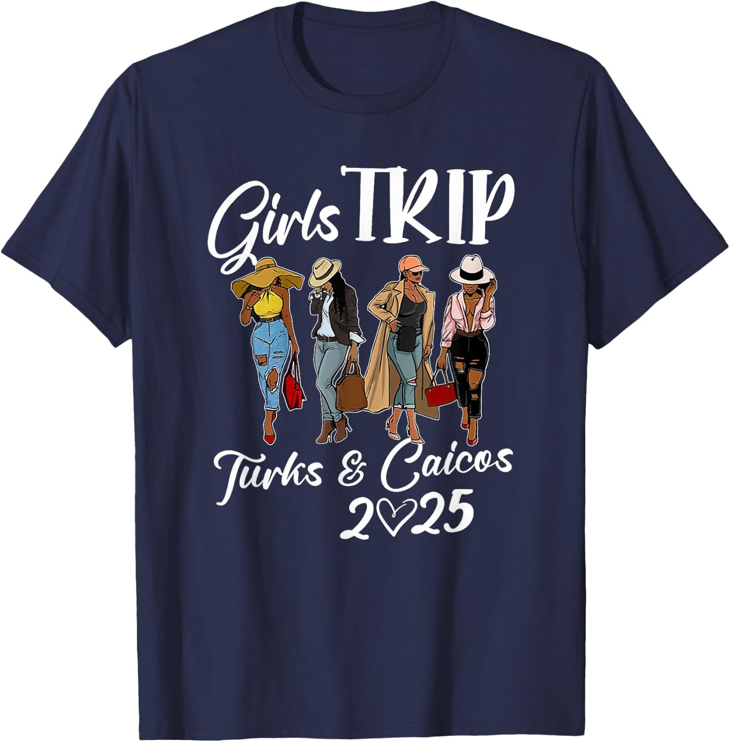 Turks & Caicos Girls Trip 2025 Birthday Squad Women Vacation T-Shirt - T-Shirt | Navy