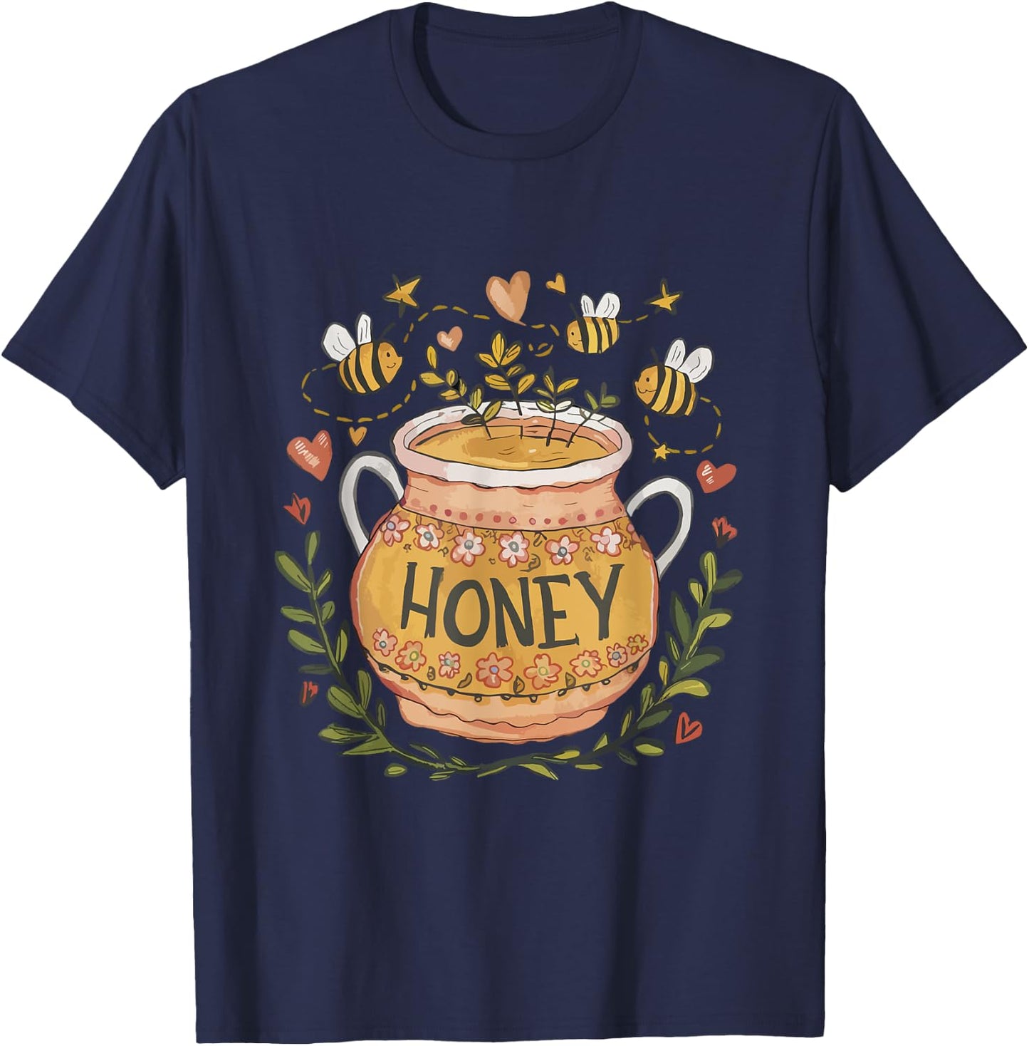 Folk Art Inspired Honeypot Beekeeper Beekeeping Honey Cute T-Shirt - T-Shirt | Navy