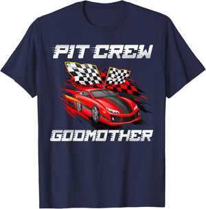 Pit Crew Godmother Race Car Birthday Racing Car Family T-Shirt - T-Shirt | Navy