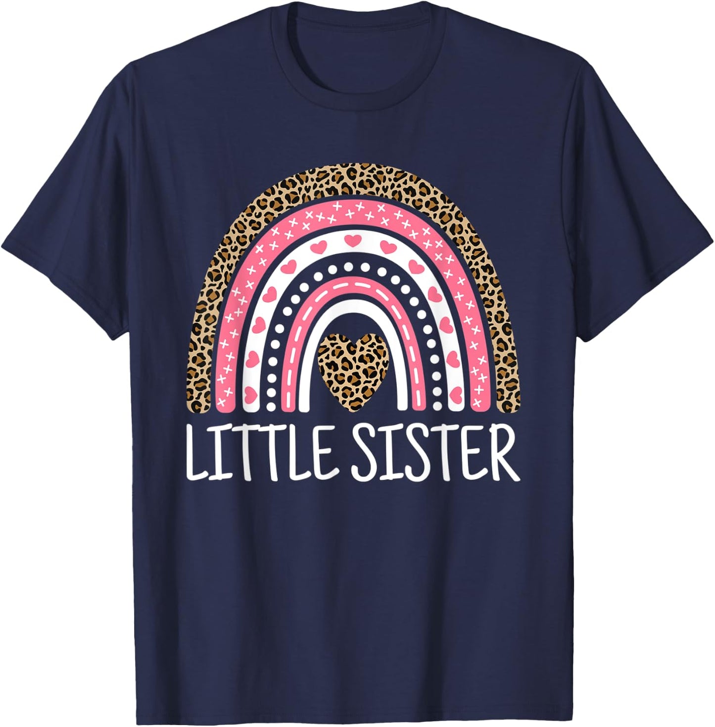 Sis Outfit Girl Kid Rainbow Leopard Print Cute Little Sister T-Shirt - T-Shirt | Navy