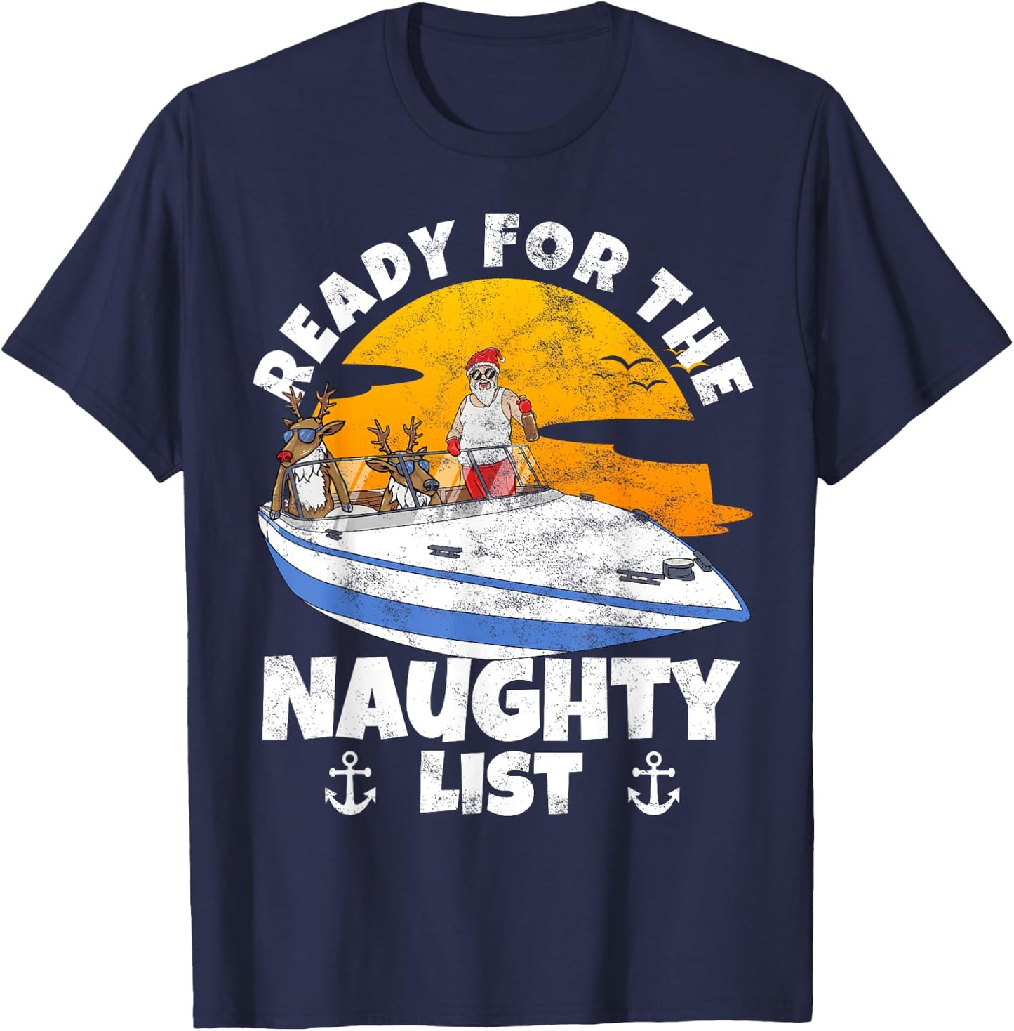 Ready For Naughty List on Christmas in July Santa on a Boat T-Shirt - T-Shirt | Navy