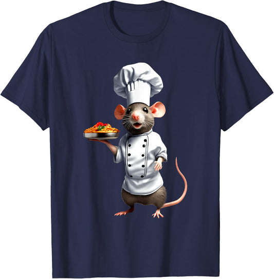 Funny Cartoon Rat Mouse Chef Outfit Chef Kitchen Bar , black T-Shirt - T-Shirt | Navy