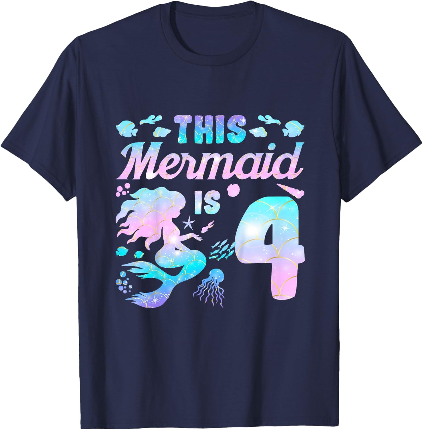 Kids This Mermaid is 4 Birthday Girls Mermaid T-Shirt - T-Shirt | Navy