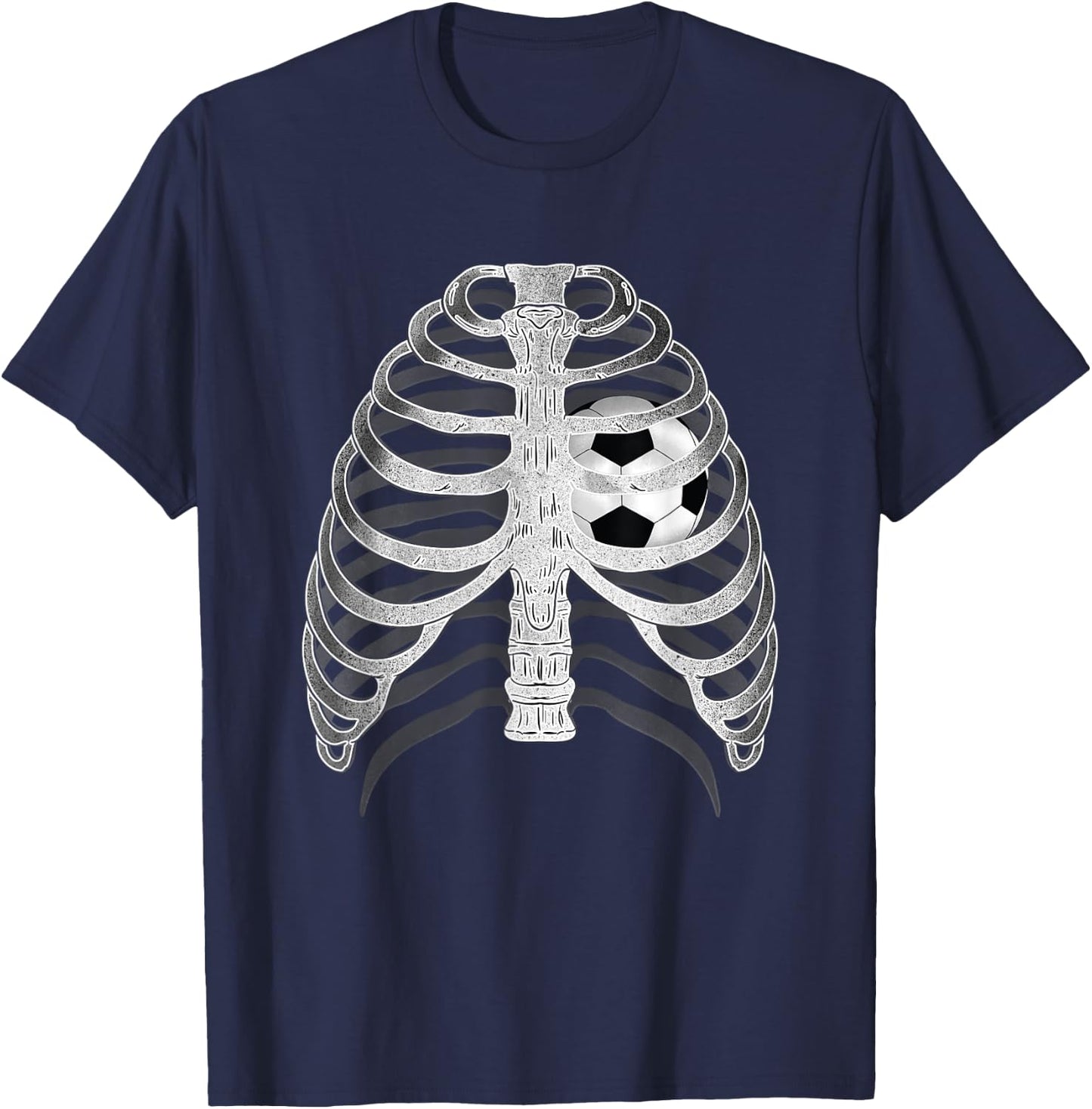 Skeleton X-ray Ribcage Soccer Ball Heart Halloween T-Shirt - T-Shirt | Navy