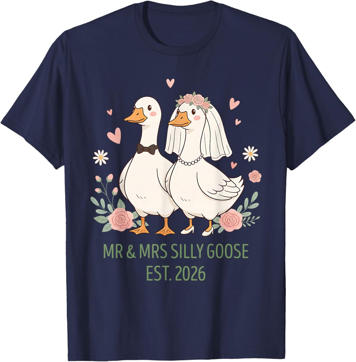 Mr and Mrs Silly Goose, Couple Matching Wedding Funny Meme T-Shirt - T-Shirt | Navy