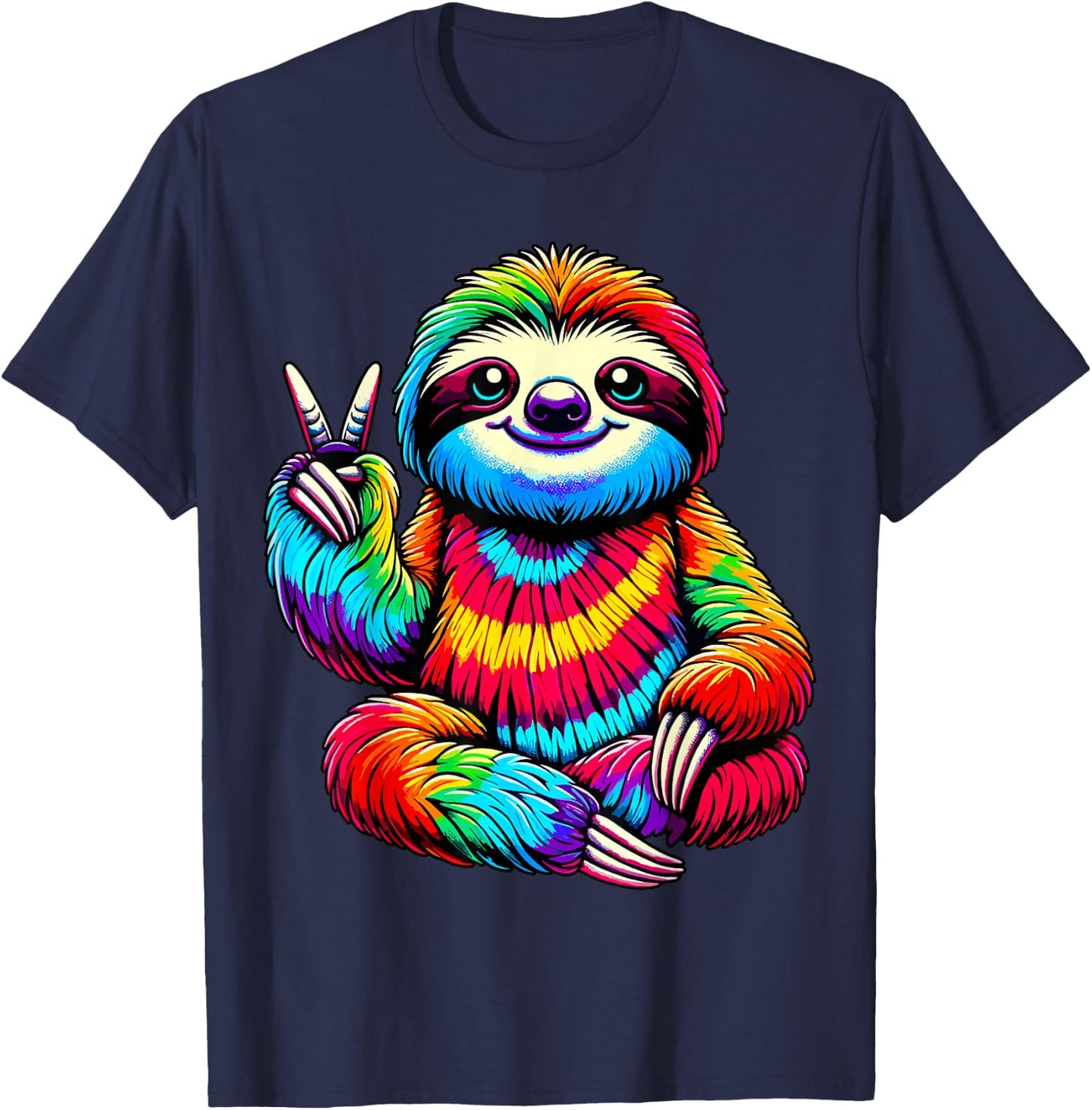 Tie-Dye Sloth Peace Sign Hippie T-Shirt - T-Shirt | Navy