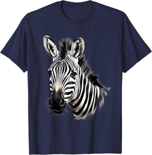 Zebra Portrait Drawing Wildlife Animal Print Nature Motif T-Shirt - T-Shirt | Navy