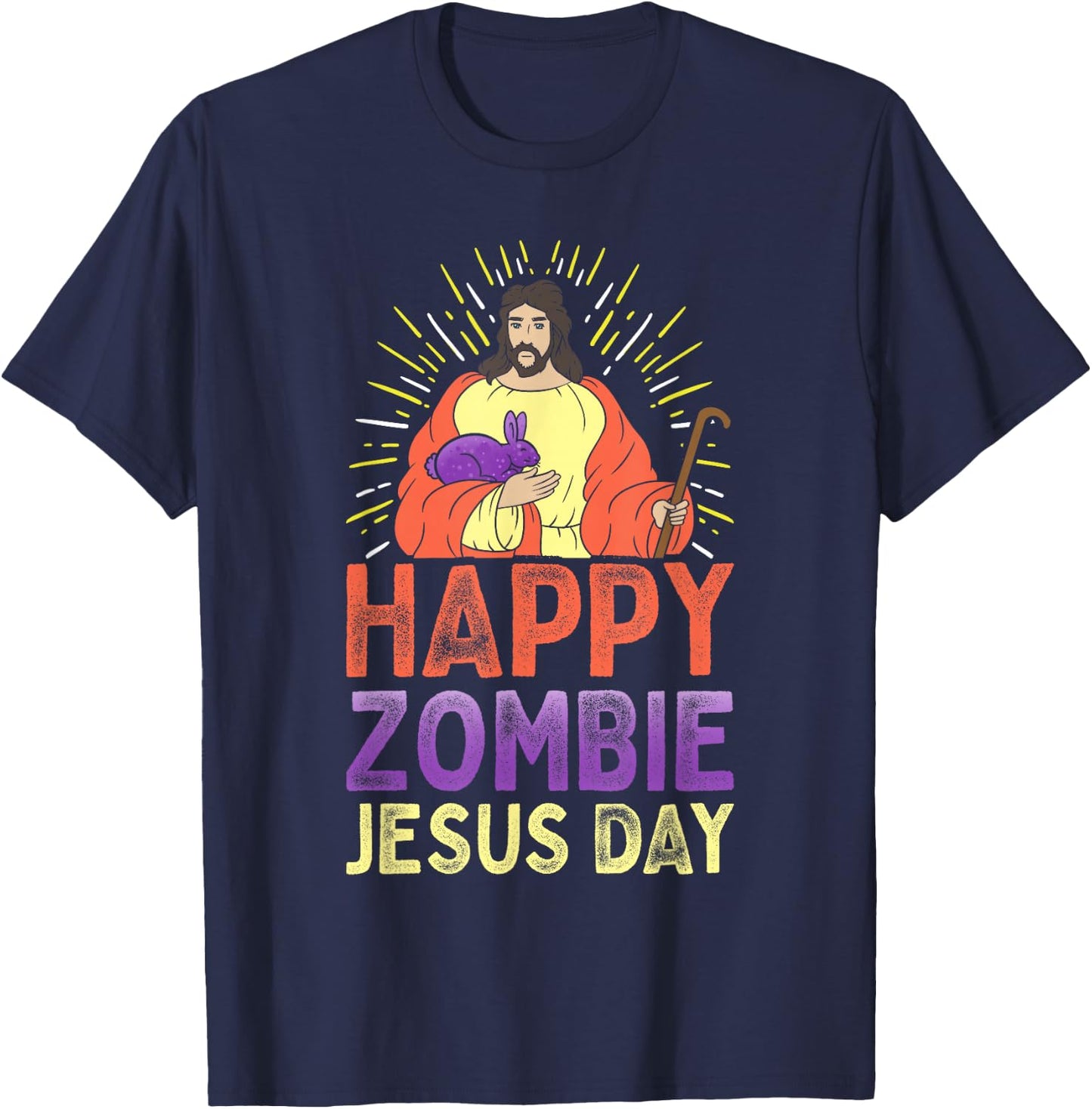 Cute Happy Zombie Jesus Day Easter Bunny Women T-Shirt - T-Shirt | Navy