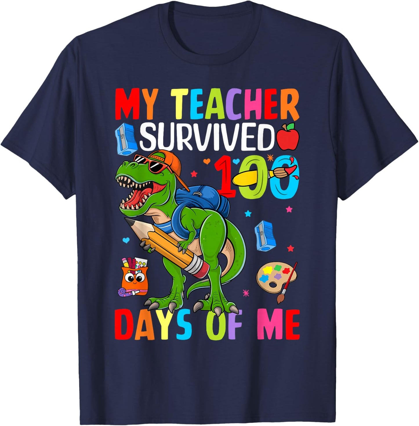 100 Days of School Shirt Boys Girls Kids 100th Day Teacher T-Shirt - T-Shirt | Navy
