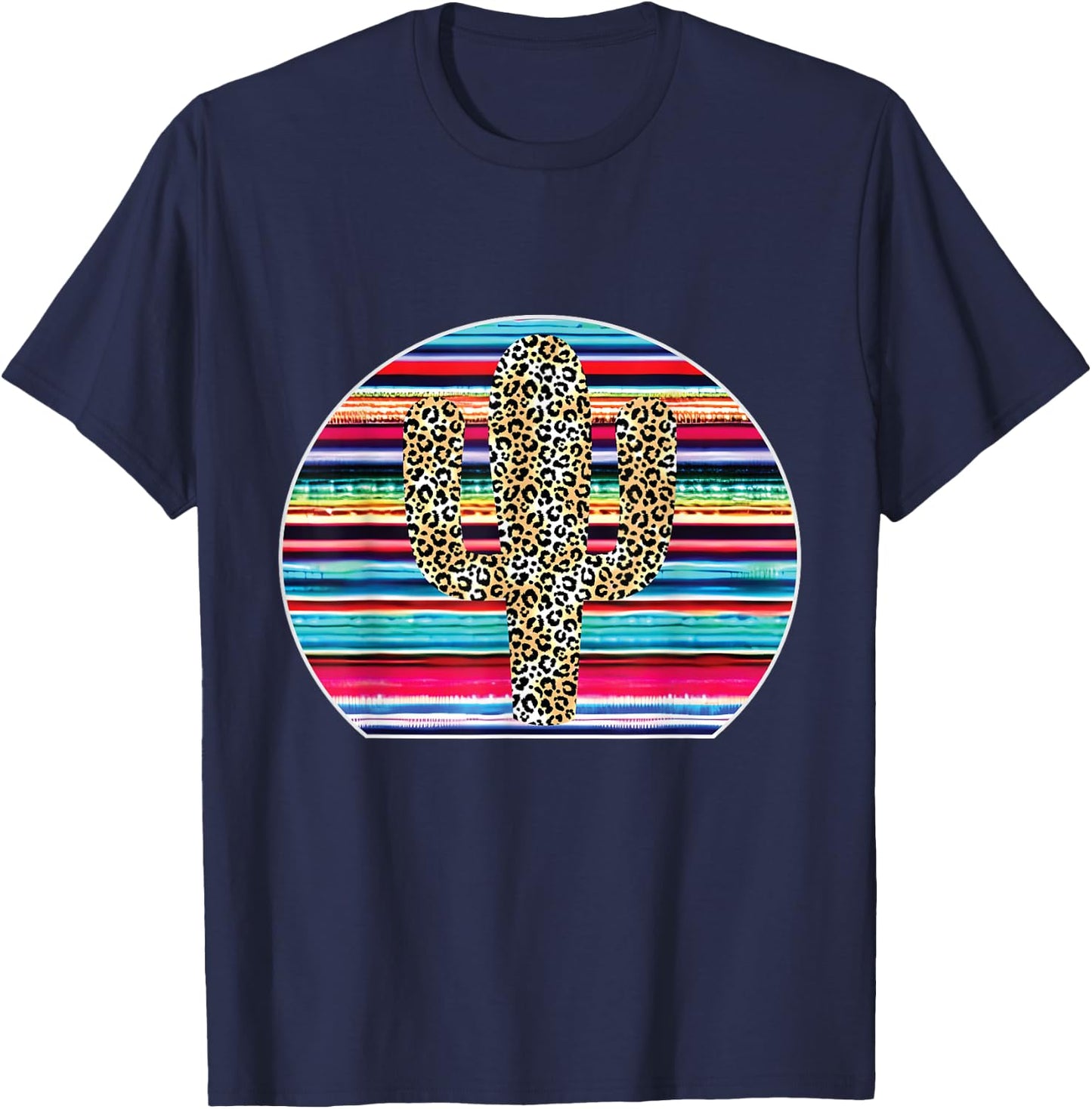 Serape Cactus Print Turquoise Western Saguaro Cactus T-Shirt - T-Shirt | Navy