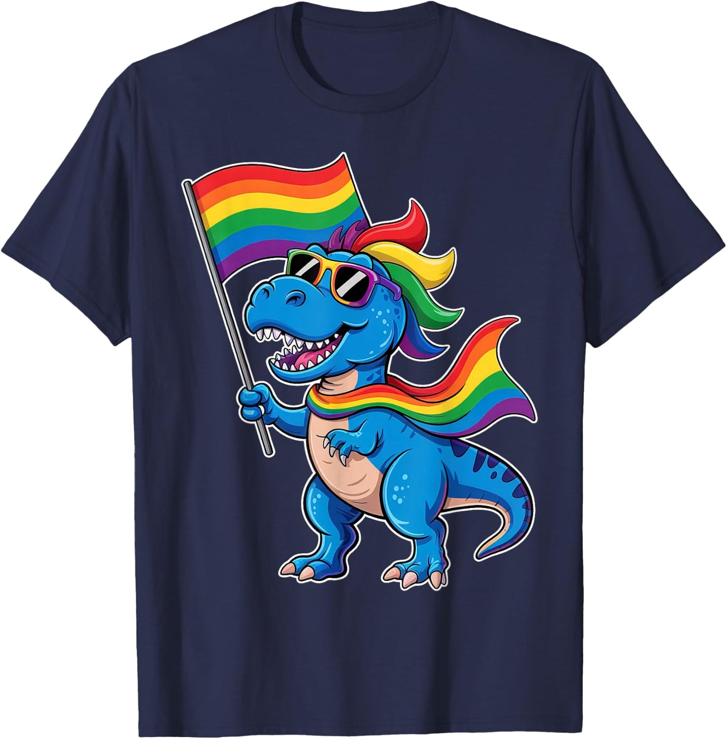 Dinosaur Gay Pride LGBT Rainbow Flag LGBTQ Allysaurus T-Shirt - T-Shirt | Navy