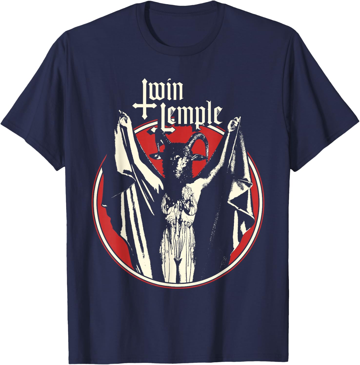 Twin Temple Official Baphomette - -Adults, Black, Small, Short Sleeve T-Shirt - T-Shirt | Navy