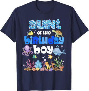 Aunt Of The Birthday Boy Sea Fish Ocean Animals Aquarium T-Shirt - T-Shirt | Navy