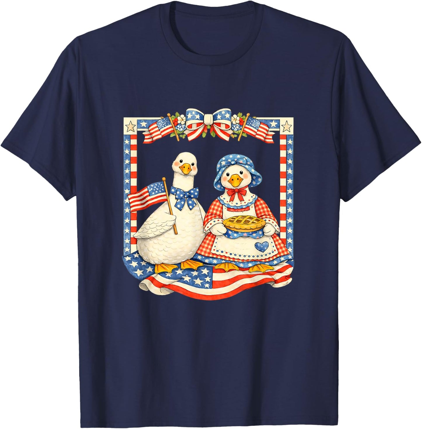 Patriotic Geese Retro Vintage America USA Goose Couple T-Shirt - T-Shirt | Navy