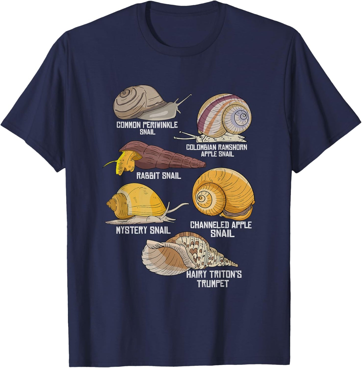 Water Snail Species Illustration Biology Water Snails T-Shirt - T-Shirt | Navy