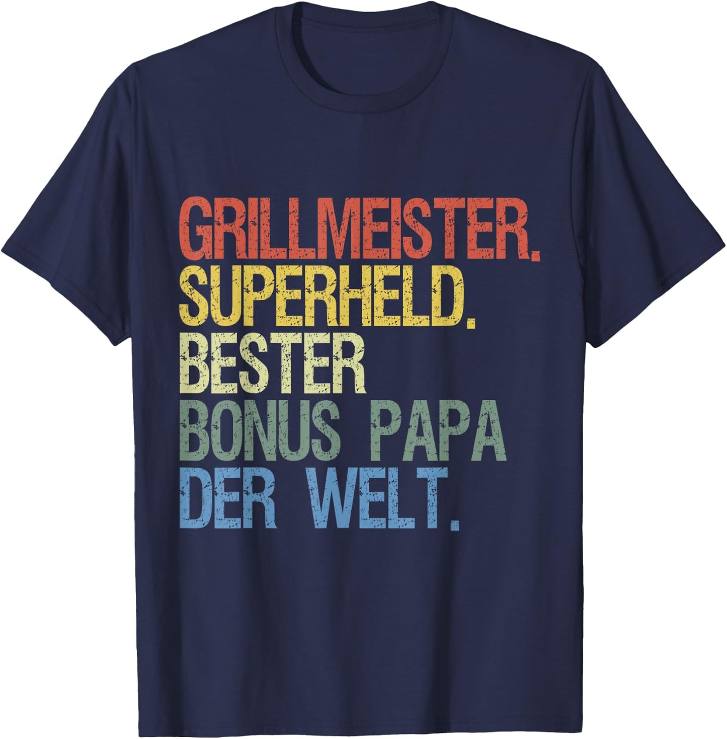 Bonus Papa für Vatertag & Geburtstag - Grillmeister Superheld - Schwarz, Kurzarm, Klein, EU 41, Klassische Passform, , Baumwolle T-Shirt - T-Shirt | Navy