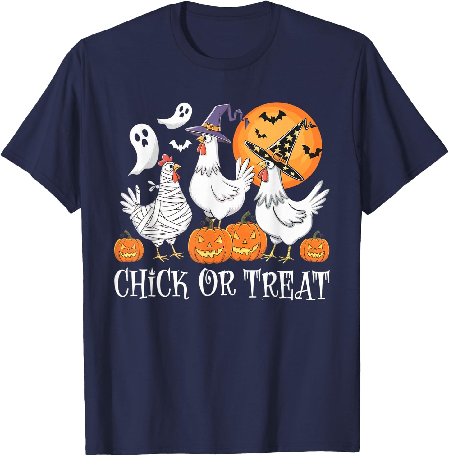 Funny Chicken Halloween Chick Or Treat Women Men Kids T-Shirt - T-Shirt | Navy