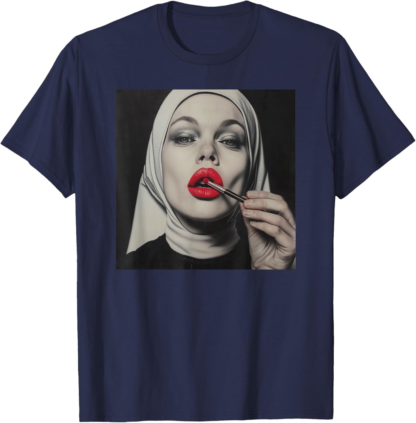 Rebellious Nun with Lipstick, Rebellious Nun T-Shirt - T-Shirt | Navy