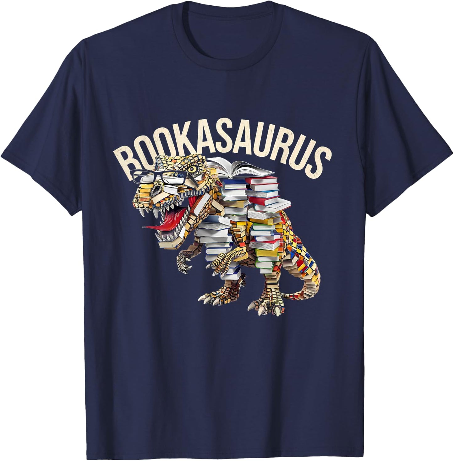 Book Reading Dinosaur T-Rex Dino Funny Bookworm T-Shirt - T-Shirt | Navy