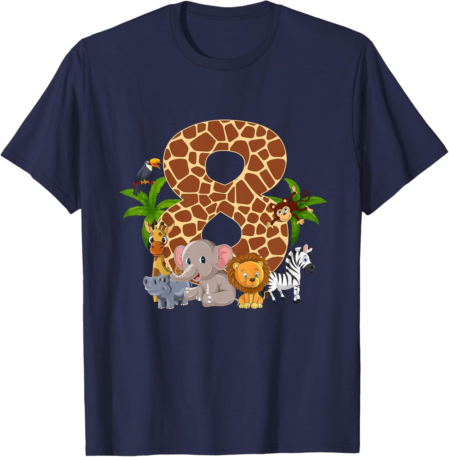 Kids 8 Year Old Zoo Birthday Safari Jungle Animal 8th B-day T-Shirt - T-Shirt | Navy