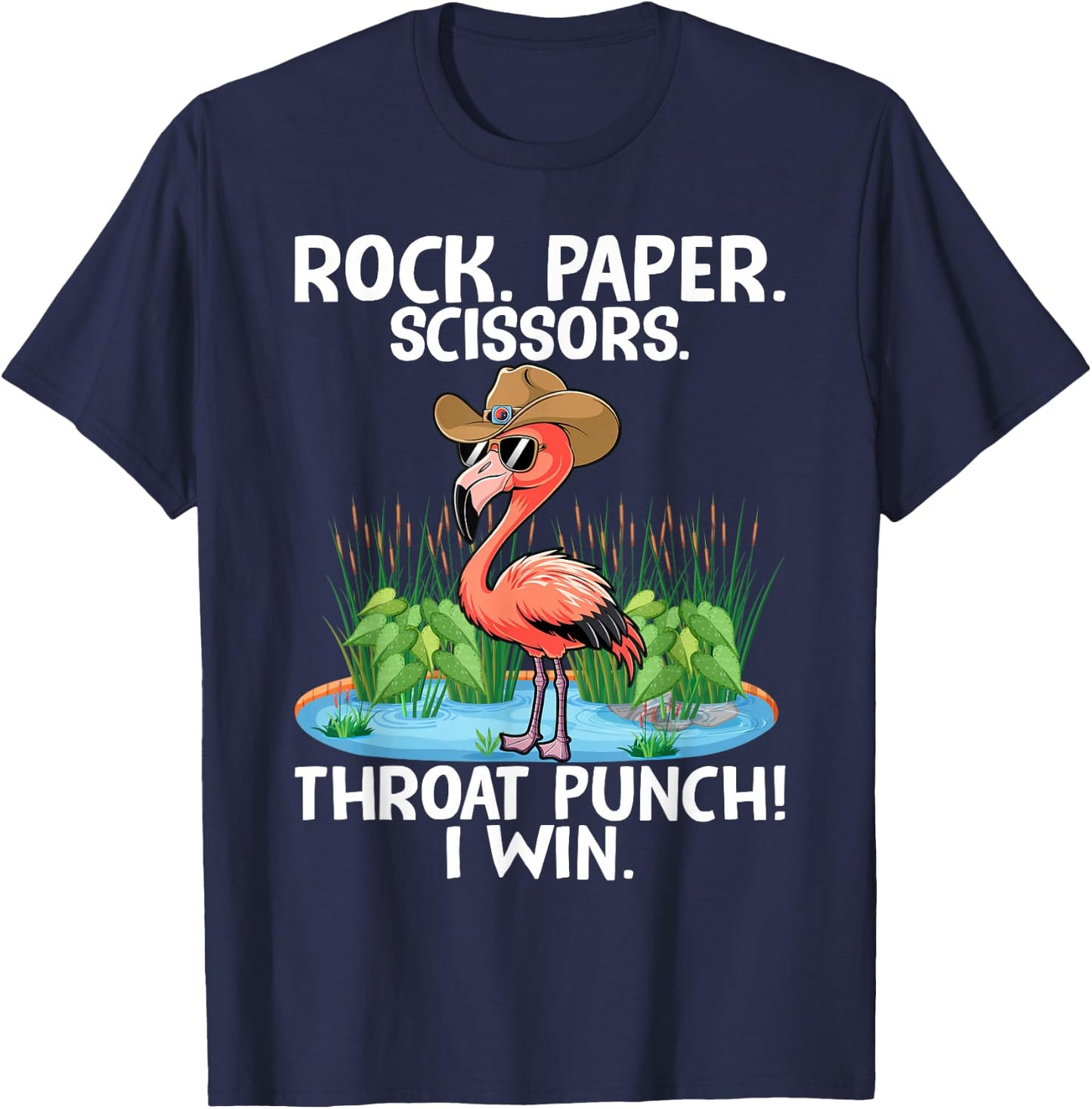 Rock Paper Scissors Throat Punch I Win Flamingo T-Shirt - T-Shirt | Navy