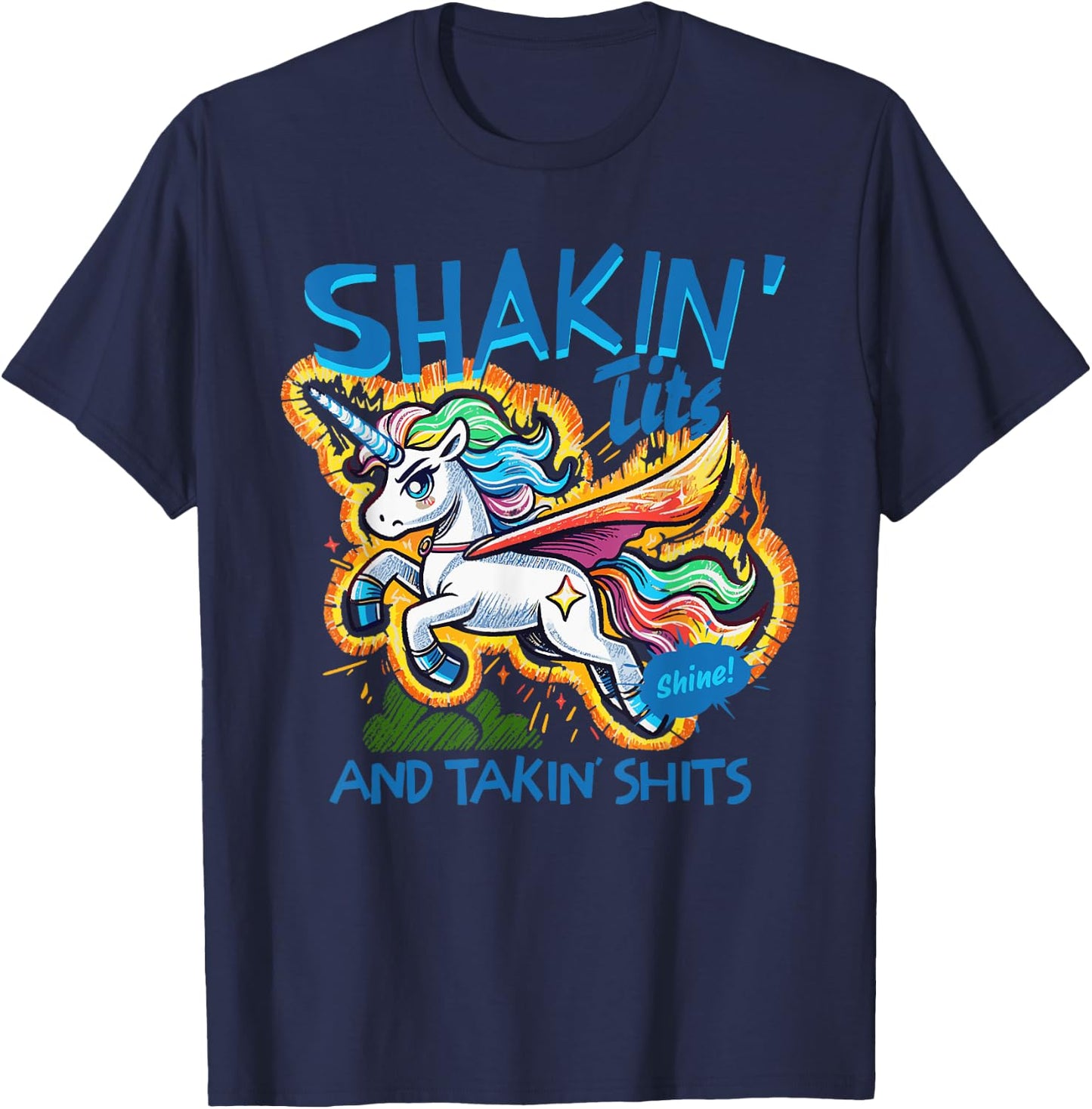 Shakin' Tits & Takin' Shits Design T-Shirt - T-Shirt | Navy